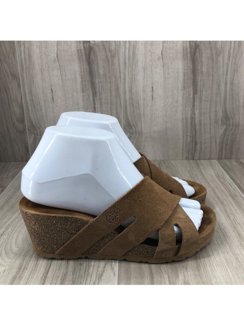 Yonko Wedge Sandals Womens 6 Brown Suede Slip On Shoes